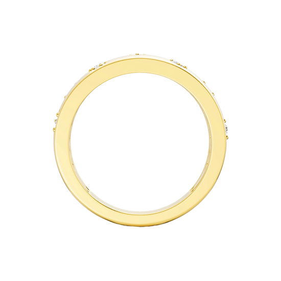 A bold, high-polish 14k yellow gold statement ring from the Amorati Fourteen Collection, featuring scattered star and geometric insets with shimmering round lab-grown diamonds.
