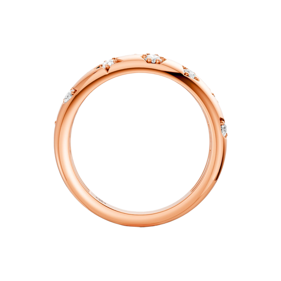 Interior back view of the Fourteenth Collection star studded diamond ring crafted in rose gold, showcasing a smooth polished interior band with diamond accents visible along the outer edge.
