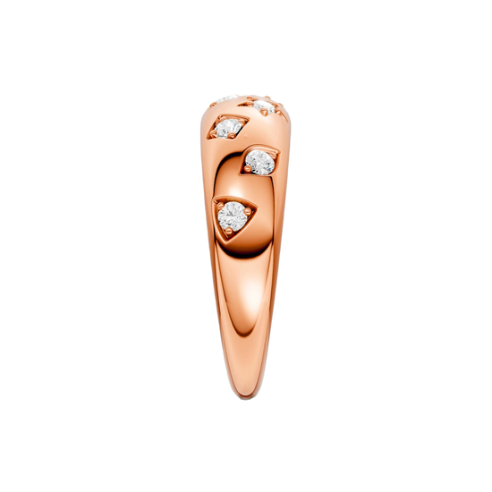 Side profile of the Fourteenth Collection rose gold star studded diamond ring, highlighting sculpted star-shaped bezel settings and round diamonds embedded into a substantial, polished band.