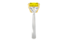 Side view of the Trilogy Engagement Ring which is highlighting the elevated brilliant 4.16 Cttw Soleil Cushion Canary Trilogy Diamond Ring with 3.50ct IGI Certified VS+ Vivid Center Yellow Canary Cushion Stone and an additional .66 cttw Trillion Side Stones