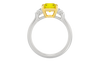 Side view of the Solid 14K Gold Three-Stone Trilogy setting, highlighting the secure basket for the IGI Certified 2.50ct Radiant and 0.33ct Trillion side stones with Insured Free Shipping.