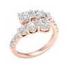 A three-quarter perspective of a 14K rose gold bypass ring showcasing a multi-stone cluster of round brilliant diamonds. The staggered diamond rows create a tiered, high-brilliance effect with a pavé-set gold band.