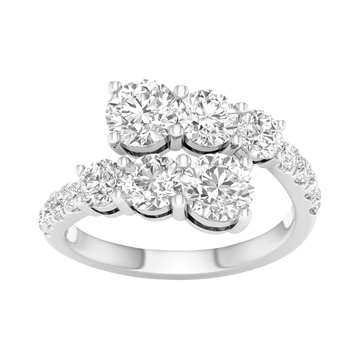 Top-down view of the Amorati bypass diamond ring in 14K white gold, featuring two parallel rows of shimmering round-cut lab diamonds that overlap in a modern, asymmetrical open-wrap design.