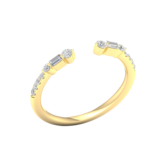 Amorati Diamonds Embrace Cluster Ring, an angled view of a 10K yellow gold bypass ring, showcasing the brilliant diamond cluster.