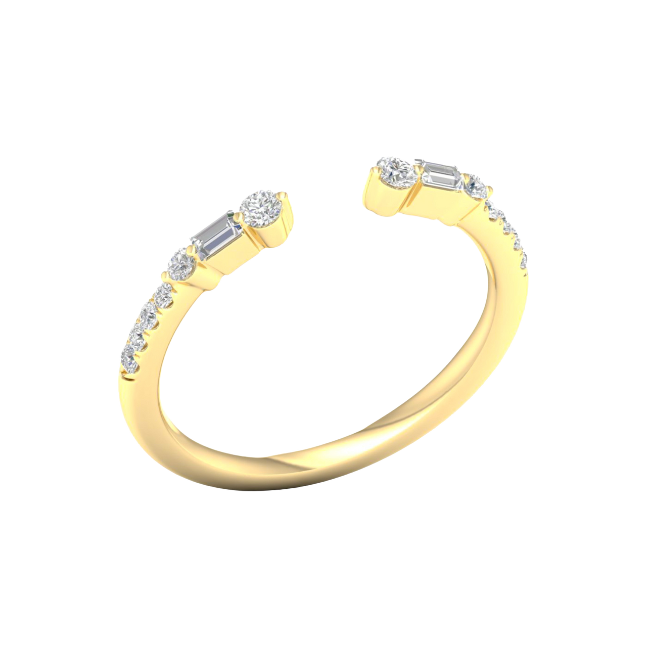 Amorati Diamonds Embrace Cluster Ring, an angled view of a 10K yellow gold bypass ring, showcasing the brilliant diamond cluster.