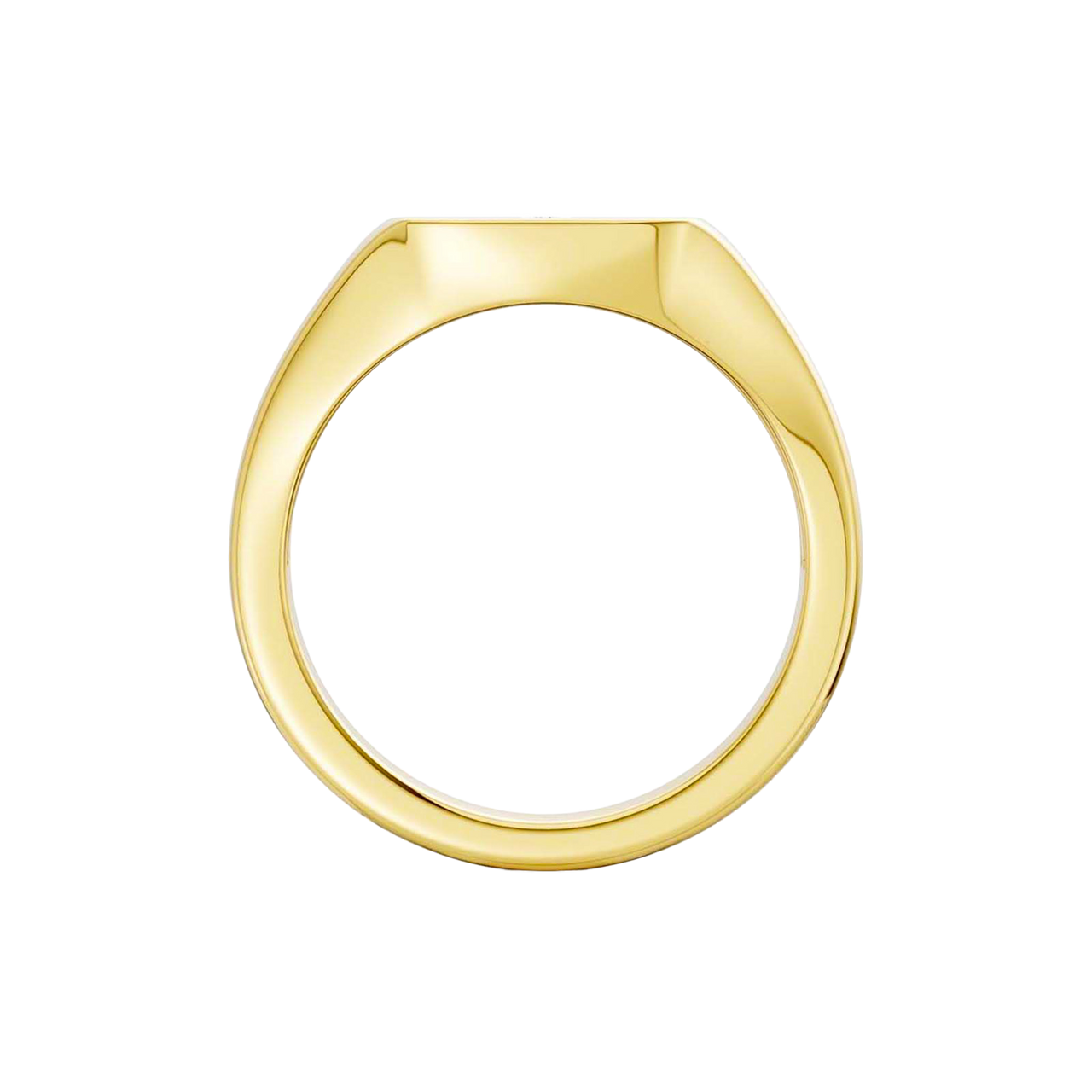 Front view of a 14K yellow gold signet ring with a cross motif at the center, accented by round pavé jewels.