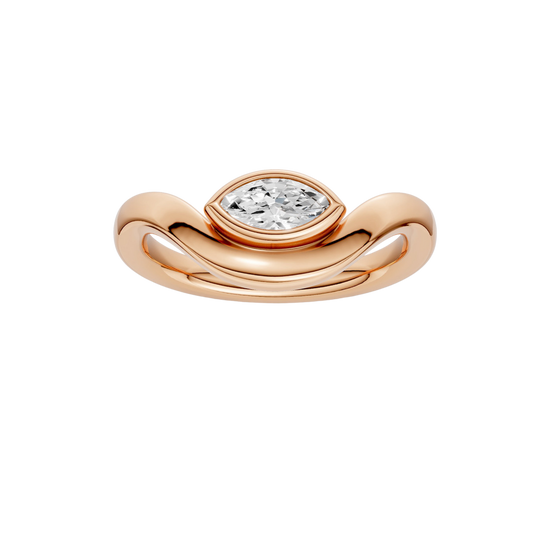 Marquise diamond wave ring in rose gold, band detail view