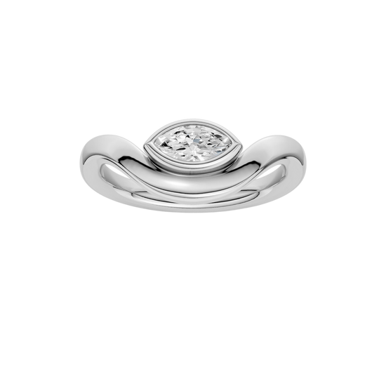 Marquise diamond wave ring in white gold, band detail view