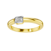 A top-down view of a 14K yellow gold ring with a series of horizontal, square-cut diamonds.