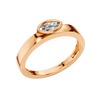 An angled view of a 14K rose gold bypass ring, showcasing the bezel-set oval diamond and the overlapping band.